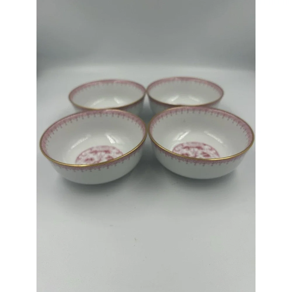 Mottahedeh Porcelain Floral Bowls Set of 4 White Pink Gold Trim 5 in never used